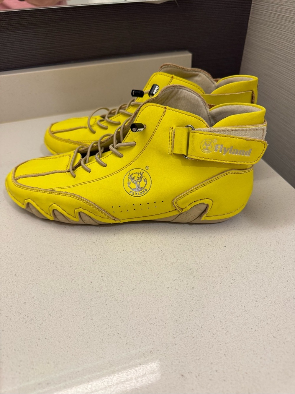 Flyland Neon Yellow Ankle Boots EU 37 US 6.5-7 Leather Casual Hiking Shoes